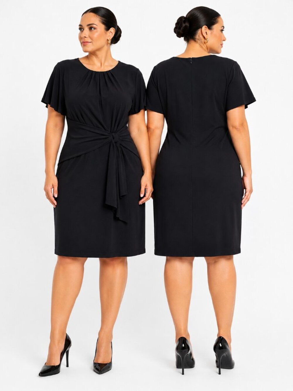 Lauren Ralph Lauren Black Side Tie Knot Cocktail Dress 12P Petite Short Sleeve